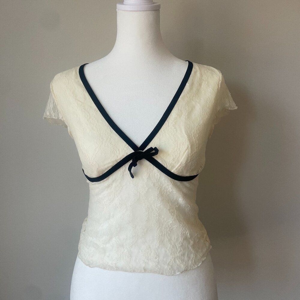 Urban Outfitters Women's White and Black Lace Top
